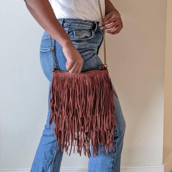 Deep Orange Rust Color Boho Fringe Crossbody Bag - Picture 1 of 8